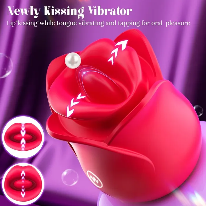 3 in 1 Lip Kissing and Tongue Tapping Rose Vibrator for Female Sohimi Vibrators