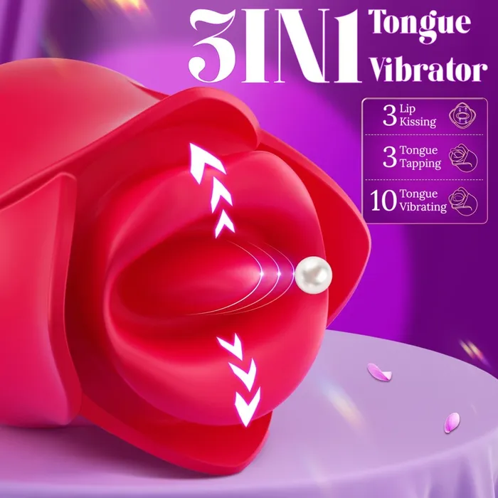 3 in 1 Lip Kissing and Tongue Tapping Rose Vibrator for Female Sohimi Vibrators