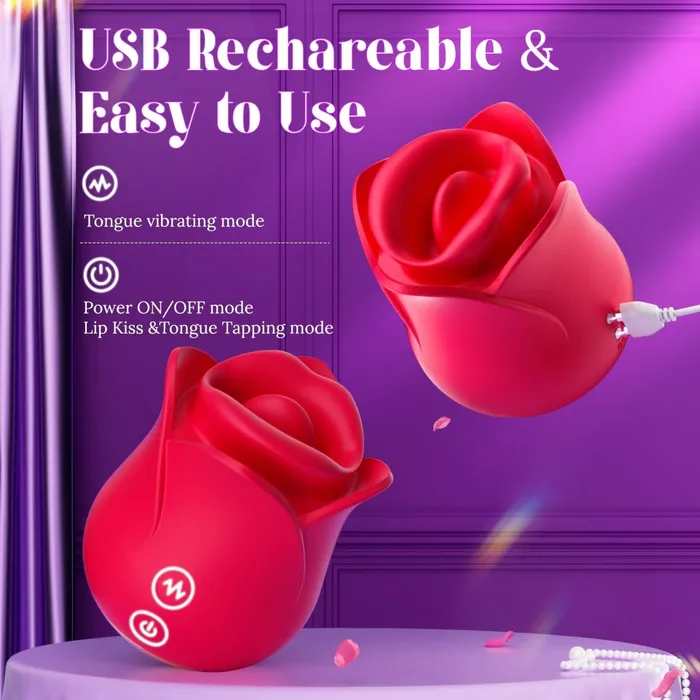 3 in 1 Lip Kissing and Tongue Tapping Rose Vibrator for Female Sohimi Vibrators
