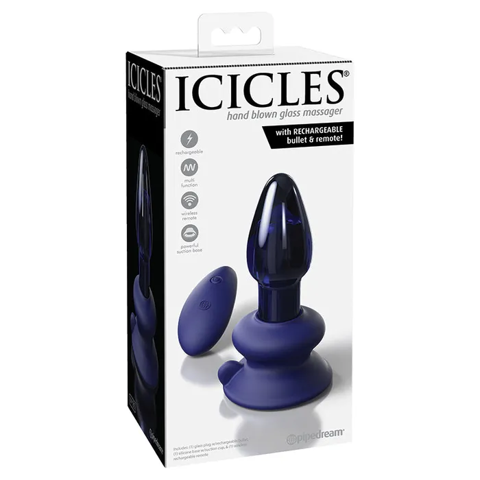 Icicles No85 Vibrating Glass Plug with Remote Control Blue PP Shipping Male Sex Toys